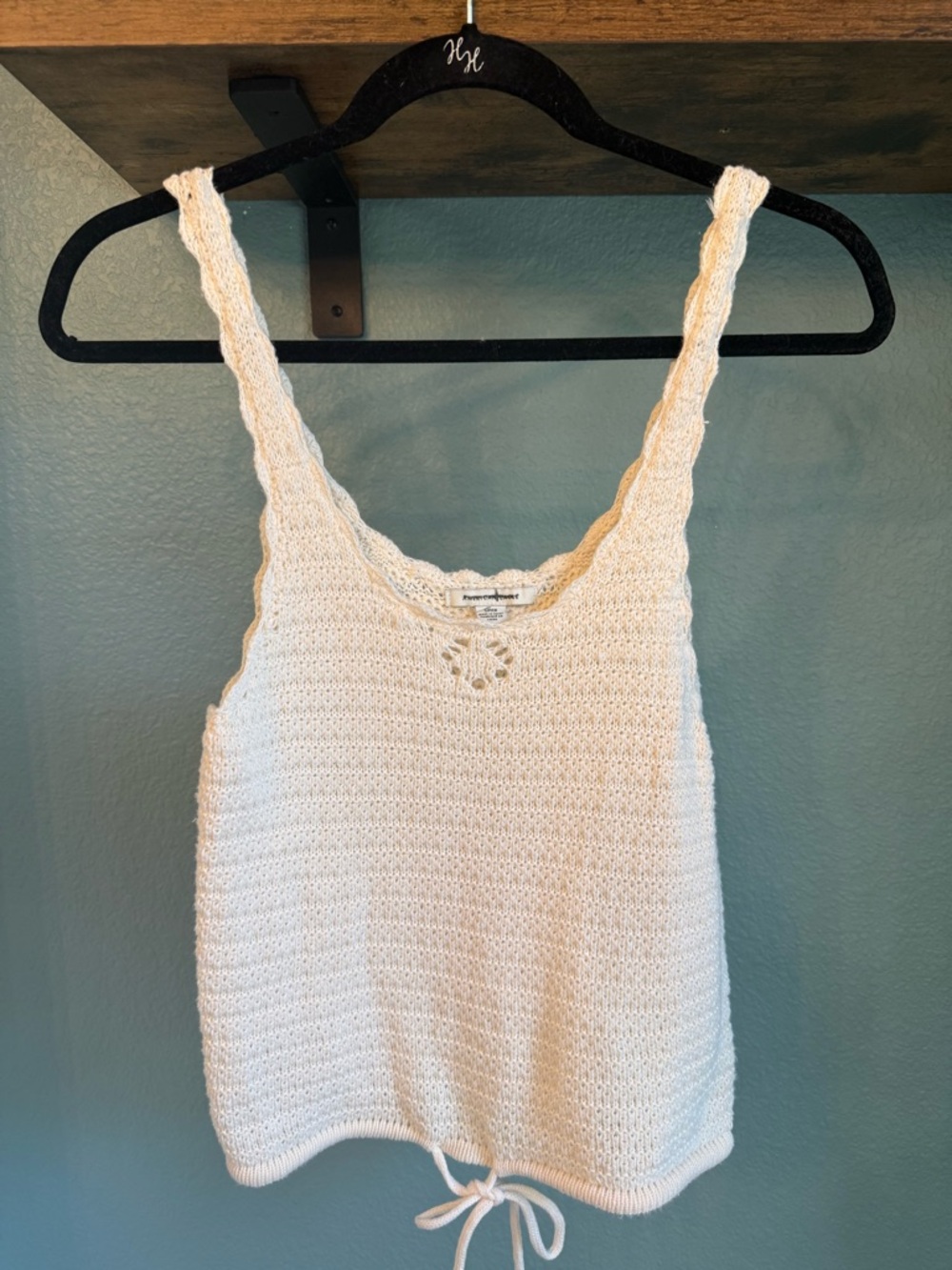 American Eagle Crochet Knit Tank Top Tie Waist Cream Boho Size S